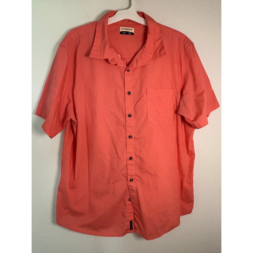 Magellan Outdoors Mens 2XL Coral Orange Short Sleeve Button Down Shirt Classic